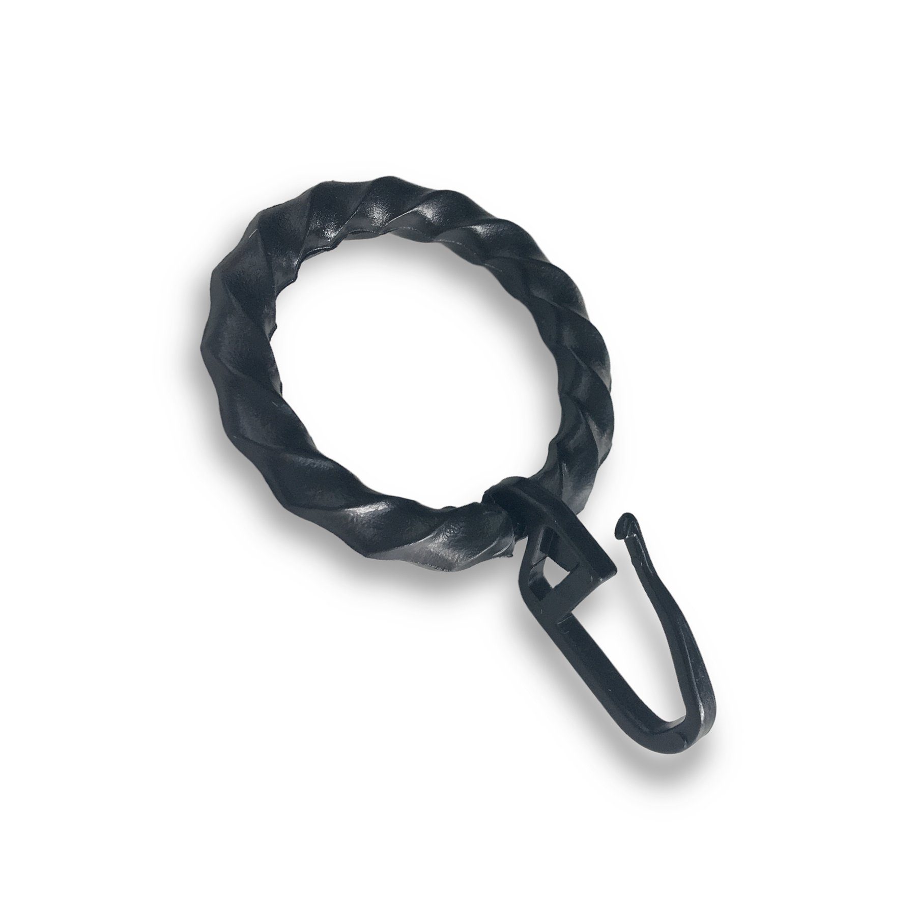 nodeko Gardinenring Vorhangringe für Schmiedeeisengarnituren, schwarz, für Vorhangstangen und Gardinenstangen Ø 16 mm bis Ø 20 mm, (Packung, mit Faltenhaken), Ringe gedrehte Optik, Kunststoff