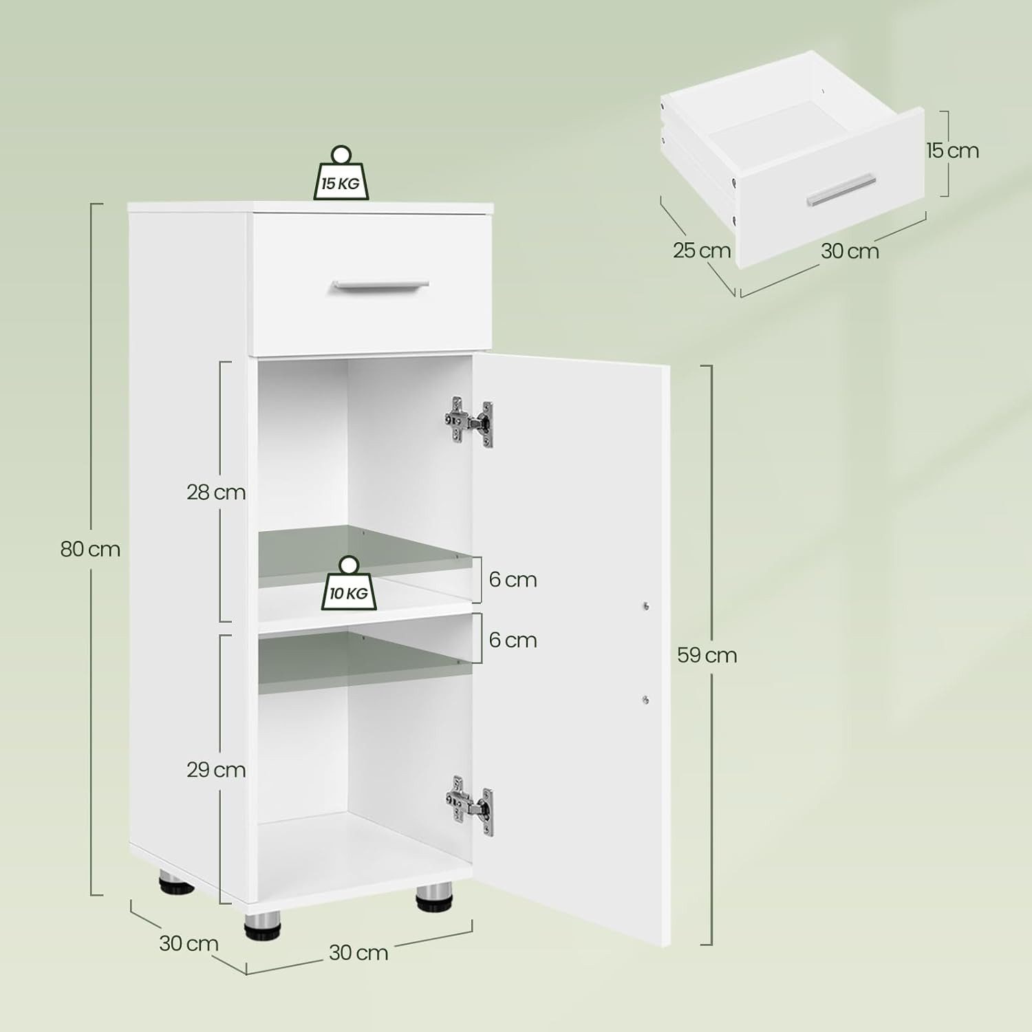 EUGAD Badkommode (1 St), Badezimmerschrank 1 Schublade, 30x80x30 cm, weiß