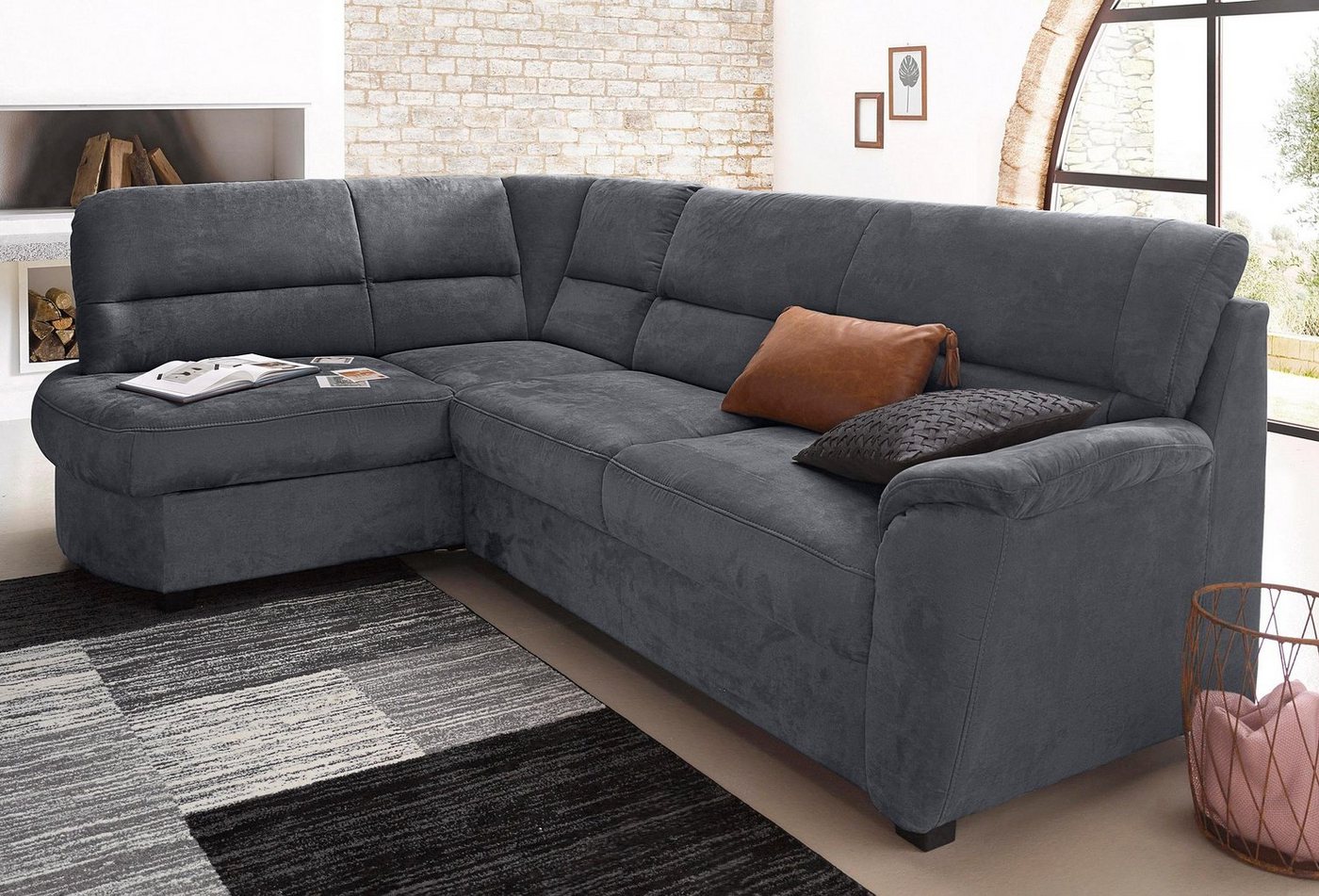 sit&more Ecksofa Pandora, L-Form, B: 251 cm, Bettfunktion & Bettkasten wählbar, Frei im Raum stellbar, Federkernpolsterung, komfortable Sitzhöhe 45 cm