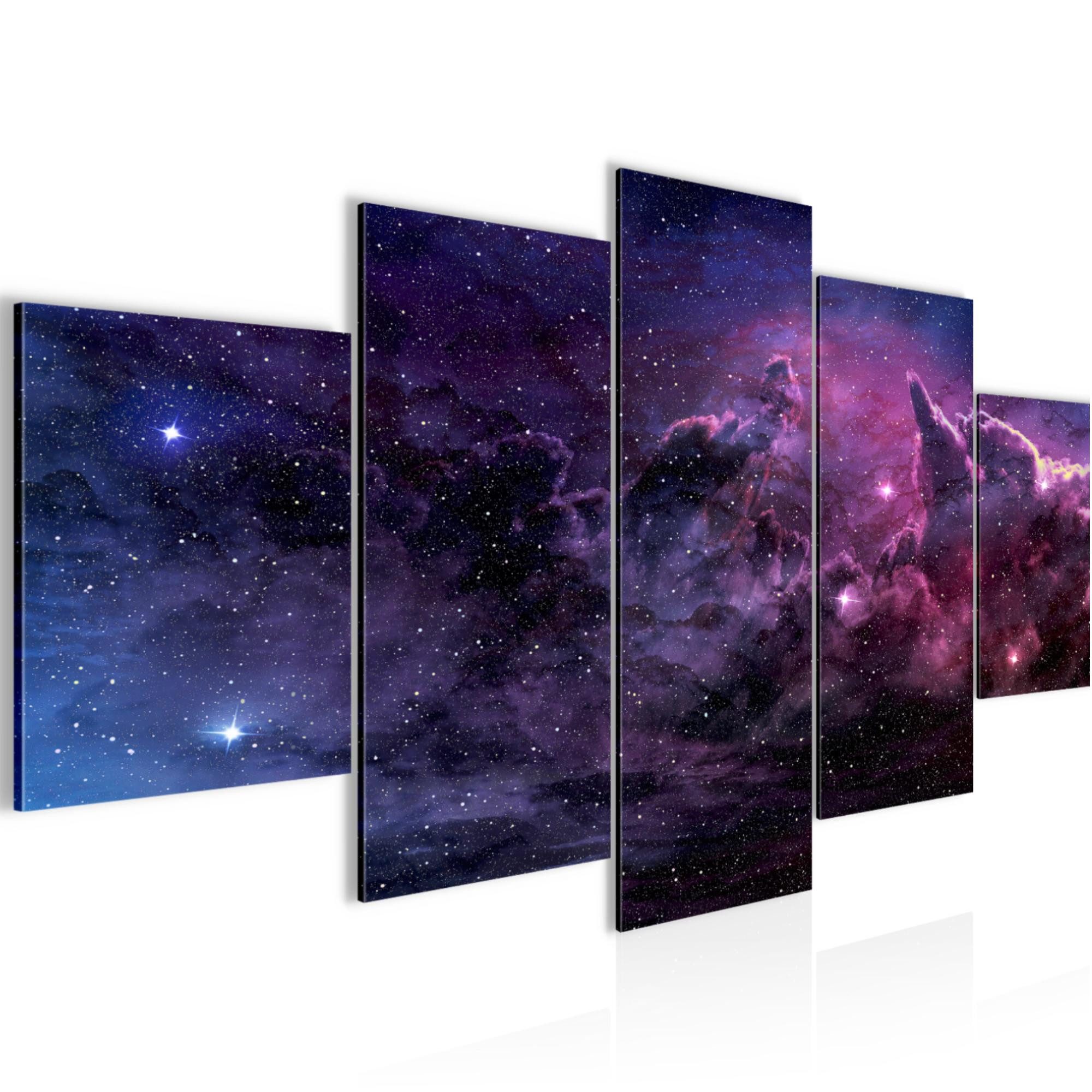 Runa Art Wandbild Bild Galaxie Sterne Galaxy Lila Violett auf Vlies Leinwand 612453a, 150L x 75B cm