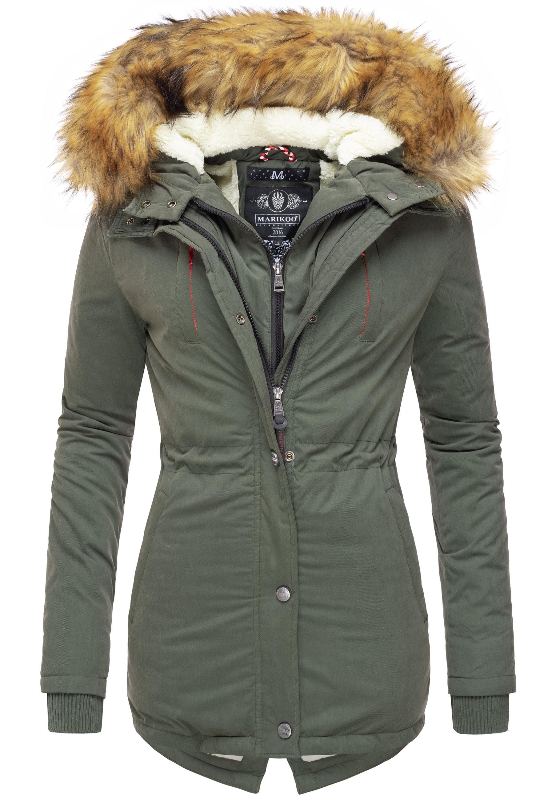 Marikoo Wintermantel "Akira" edler Winterparka mit Kunstfellkapuze günstig online kaufen