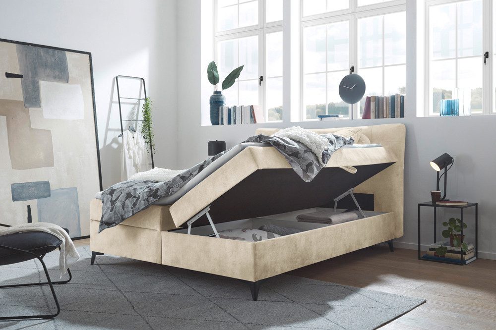riess-ambiente Boxspringbett DECADENCIA 180x200cm champagnerbeige-mit Bettkasten, Matratze & Topper (Einzelartikel, 1-St), Samt-Boxbett - ideal für glamouröse Gästezimmer und Schlafzimmer