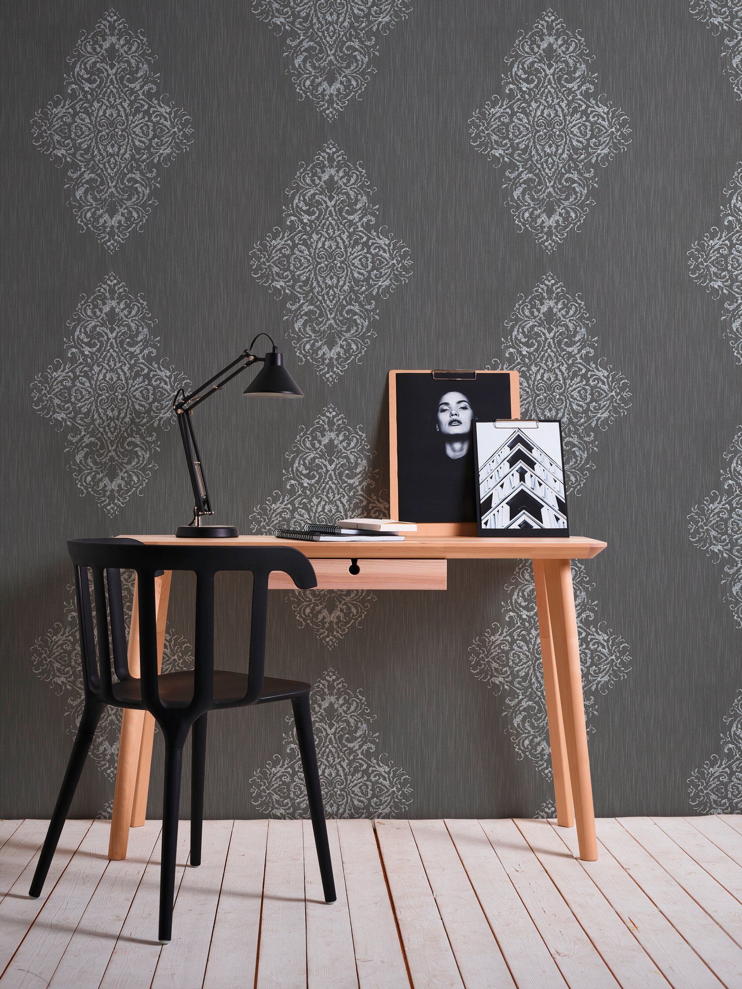 Metallic Architects Luxury A.S. Barock, Barock Effekt Paper samtig, Textiltapete wallpaper, Création Textil Tapete blau