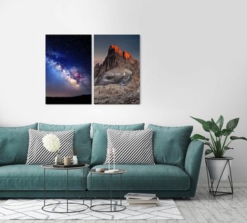 Sinus Art Leinwandbild 2 Bilder je 60x90cm Dolomiten Sterne Milchstraße Berg Galaxie Astrofotografie Nacht