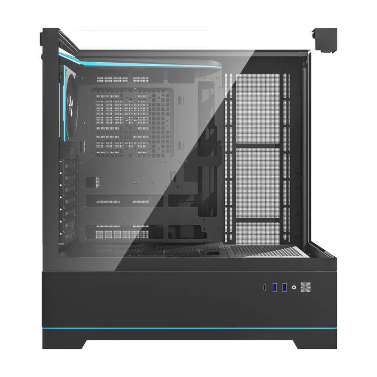 Darkflash PC-Gehäuse DY450 PRO Black, (Einzelgerät, PC-Gehäuse mit digitaler Temperaturanzeige & 1 ARGB-Lüfter), Display, ARGB, 7 Lüfterplätze, 420 mm GPU, USB-C, Glas, Steuerung