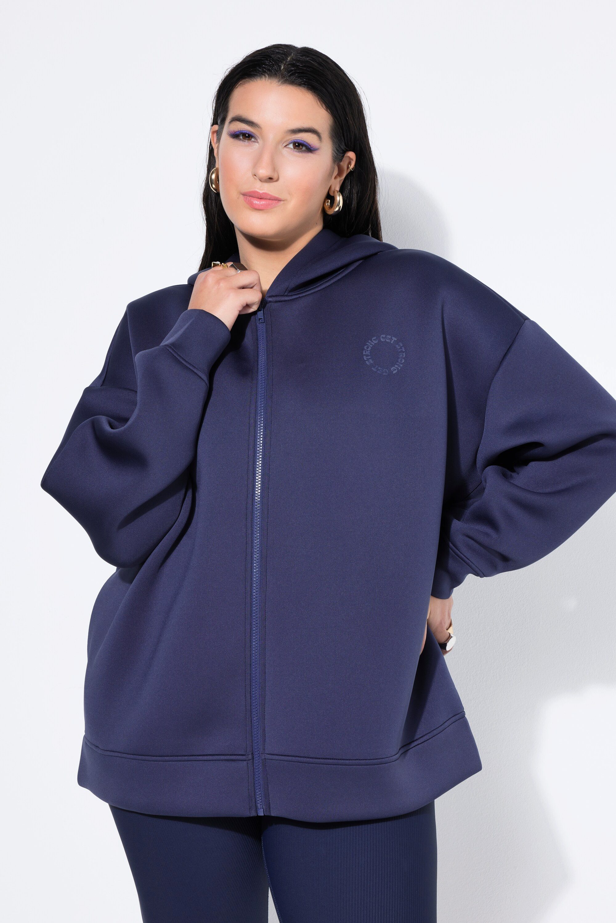 Sweatjacke Scuba-Jacke Oversize Shape Kapuze toniger Print