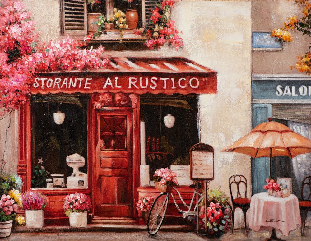 ArtUniverse Gemälde Leinwandbild Restaurant in Rot 70 x 90 cm, Naturmotiv