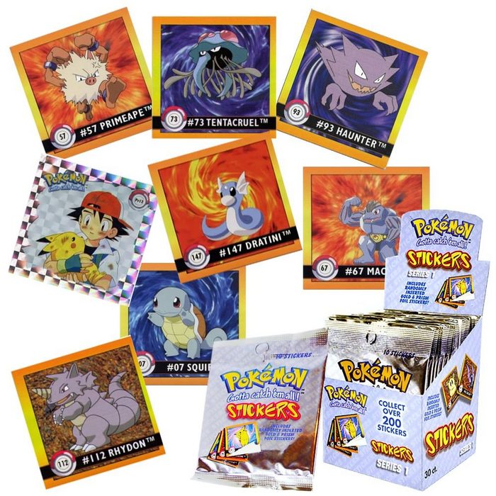 POKÉMON Aufkleber Pokémon Sticker-Box - 300 Aufkleber in 30 Packungen - im original Display verpackt - englisch