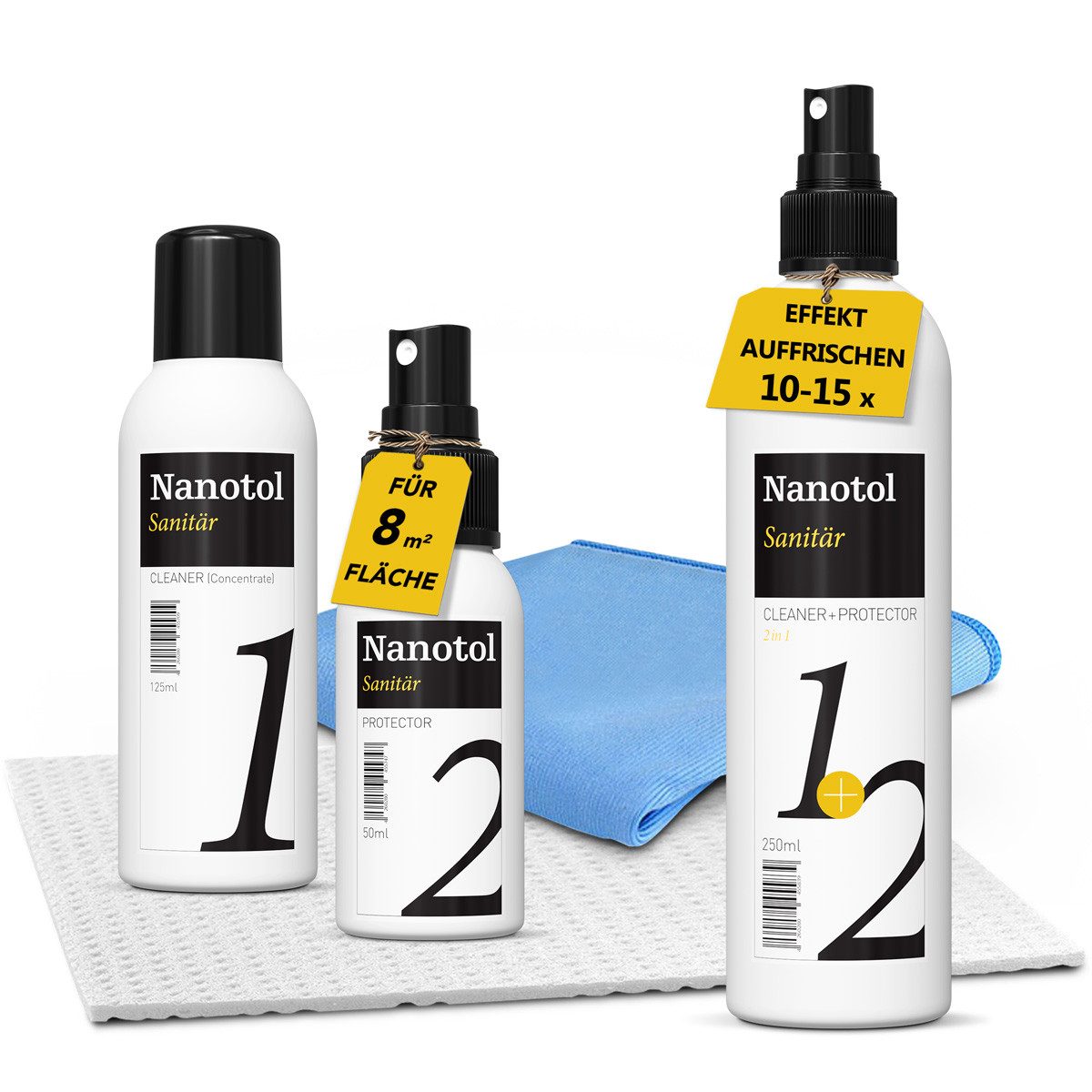 Nanotol Nanoversiegelung für die Dusche (Lotus-Effekt + Easy-to-clean-Effekt) Badreiniger (Komplettset, [- reinigen, entkalken und versiegeln)