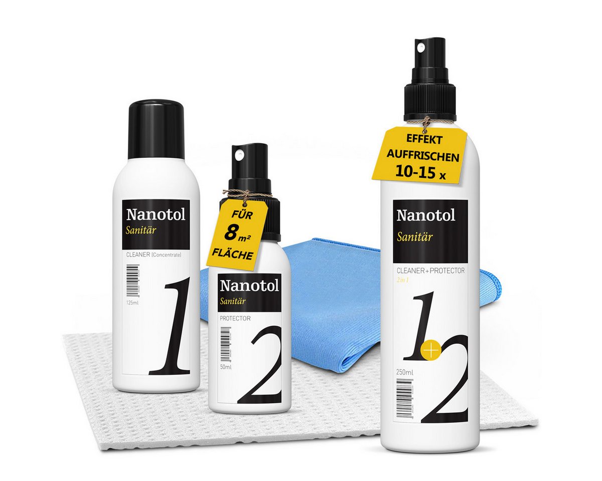 Nanotol Nanoversiegelung für die Dusche (Lotus-Effekt + Easy-to-clean-Effekt) Badreiniger (Komplettset, [- reinigen, entkalken und versiegeln)