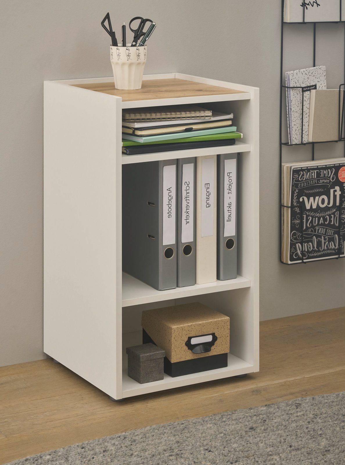 Furn.Design Container Center (Schreibtischcontainer in weiß mit Eiche, 40 x 70 cm)