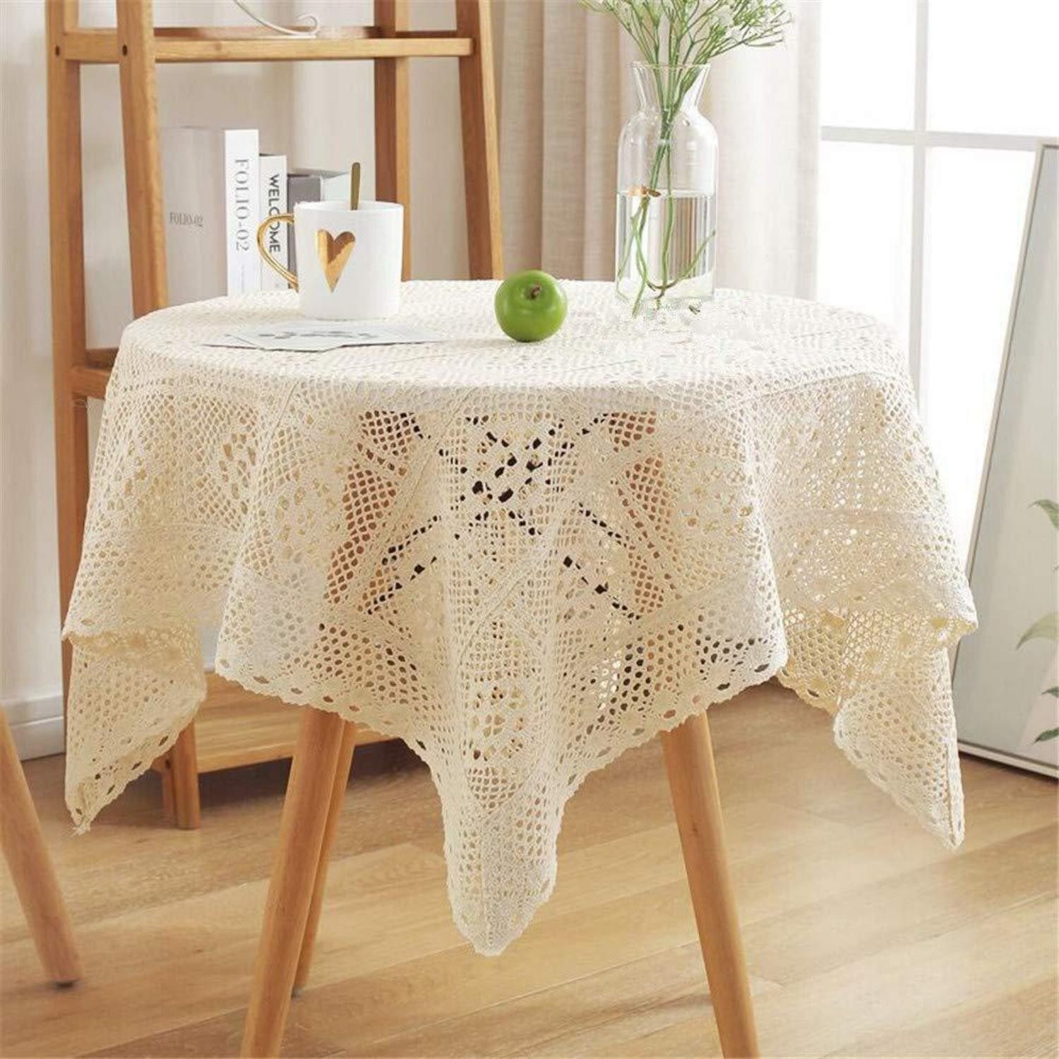 LuxusKollektion Tischdecke Häkel-Tischdecke Spitze Beige 140x140 cm (1-tlg)