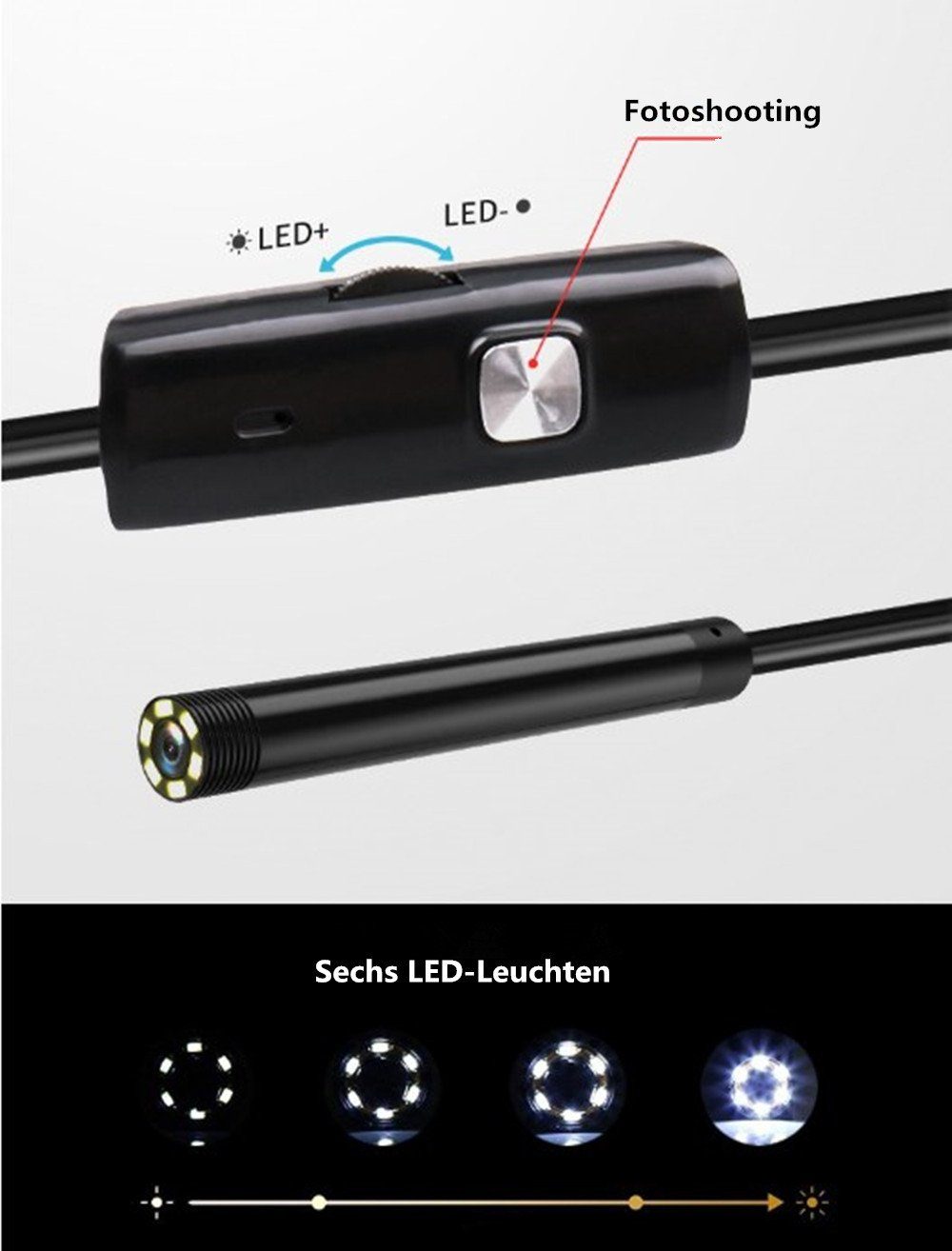 autolock Endoskopkamera mit Licht,8mm für Inspektionskamera 6 Endoskop Endoskop Kamera Licht Android Inspektionskamera Wasserdichtes Kanal (Wi-Fi), LED WLAN Ip68 (HD, Tablet)