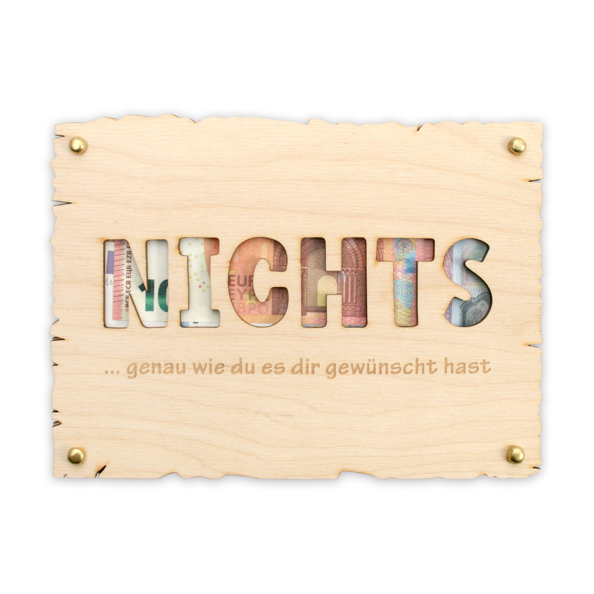 Kreative Feder Glückwunschkarte „Nichts“ - Glückwunsch-Karte aus Holz für alle feierlichen Anlässe, Geschenk-Karte für Geldgeschenke; Размер ca.: 14,6 x 19,7cm