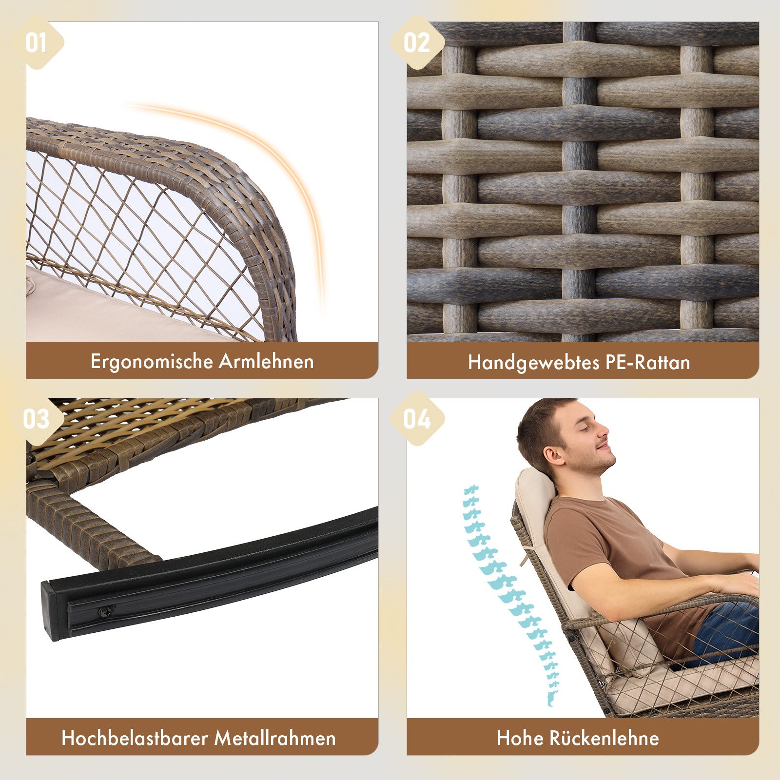 LEADZM Gartenlounge-Set Gartenlounge-Set, 3-tlg, 2 Gartenschaukelstuhl,1 Gartentisch, Gartenlounge-Sets