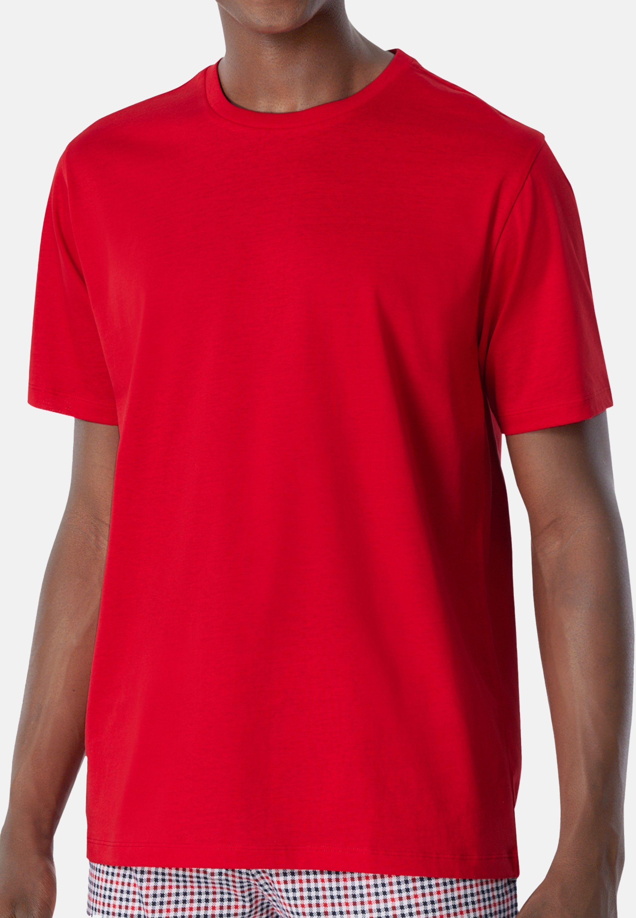 Schiesser Pyjamaoberteil Mix + Relax (1-tlg) Schlafanzug Oberteil - Baumwolle - T-Shirt ohne störendes Innenetikett Rot