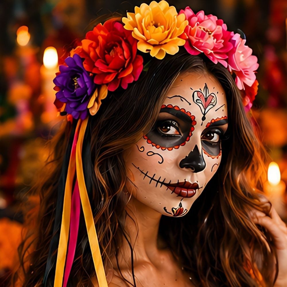 Kaiser24 Haarreif La Catrina Haarreif Blumen – Halloween Kopfschmuck bunt