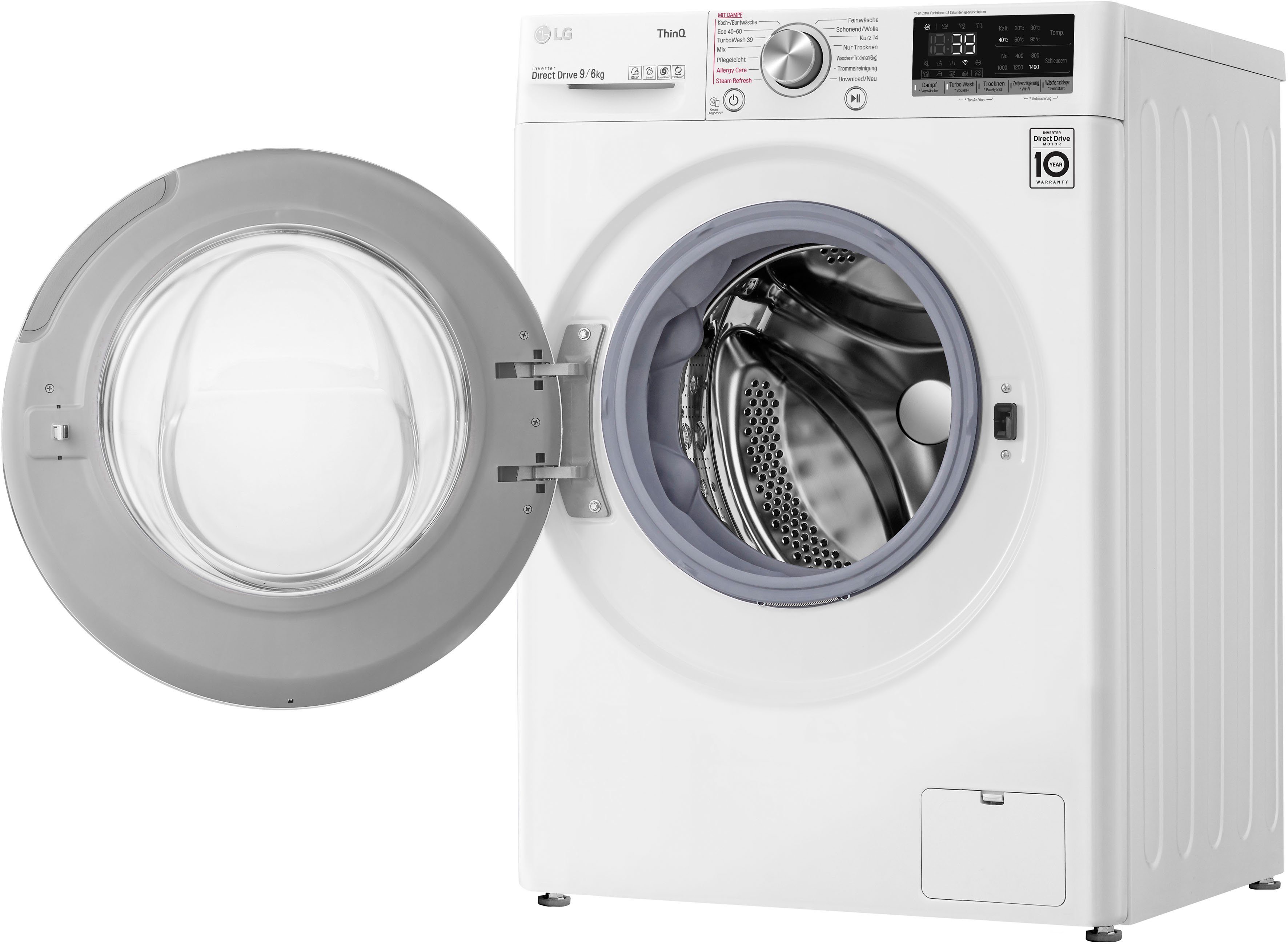 Waschtrockner nur Waschen LG 6 1400 V7WD96H1A, 9 Minuten 39 - kg, in kg, U/min, TurboWash®
