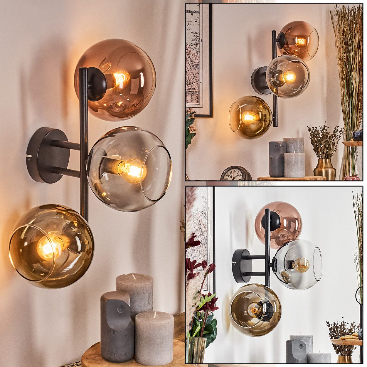 hofstein Wandleuchte Wandlampe aus Metall/Glas in günstig online kaufen