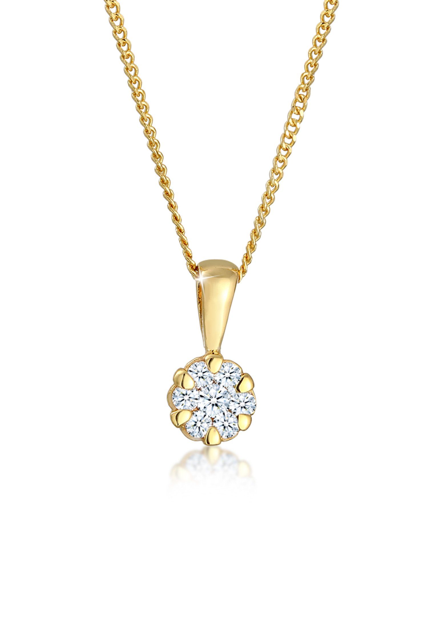 Kette mit Anhänger Diamant Weiß Brillantschliff (0.12 ct) 585 Gelbgold