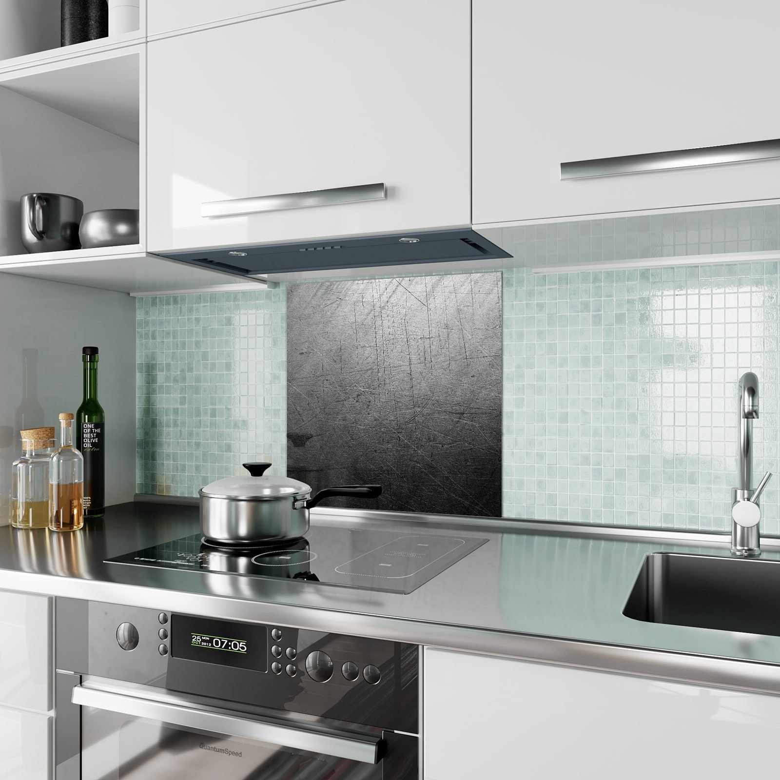 Primedeco Küchenrückwand Küchenrückwand Spritzschutz Glas Textur Metallische Motiv mit