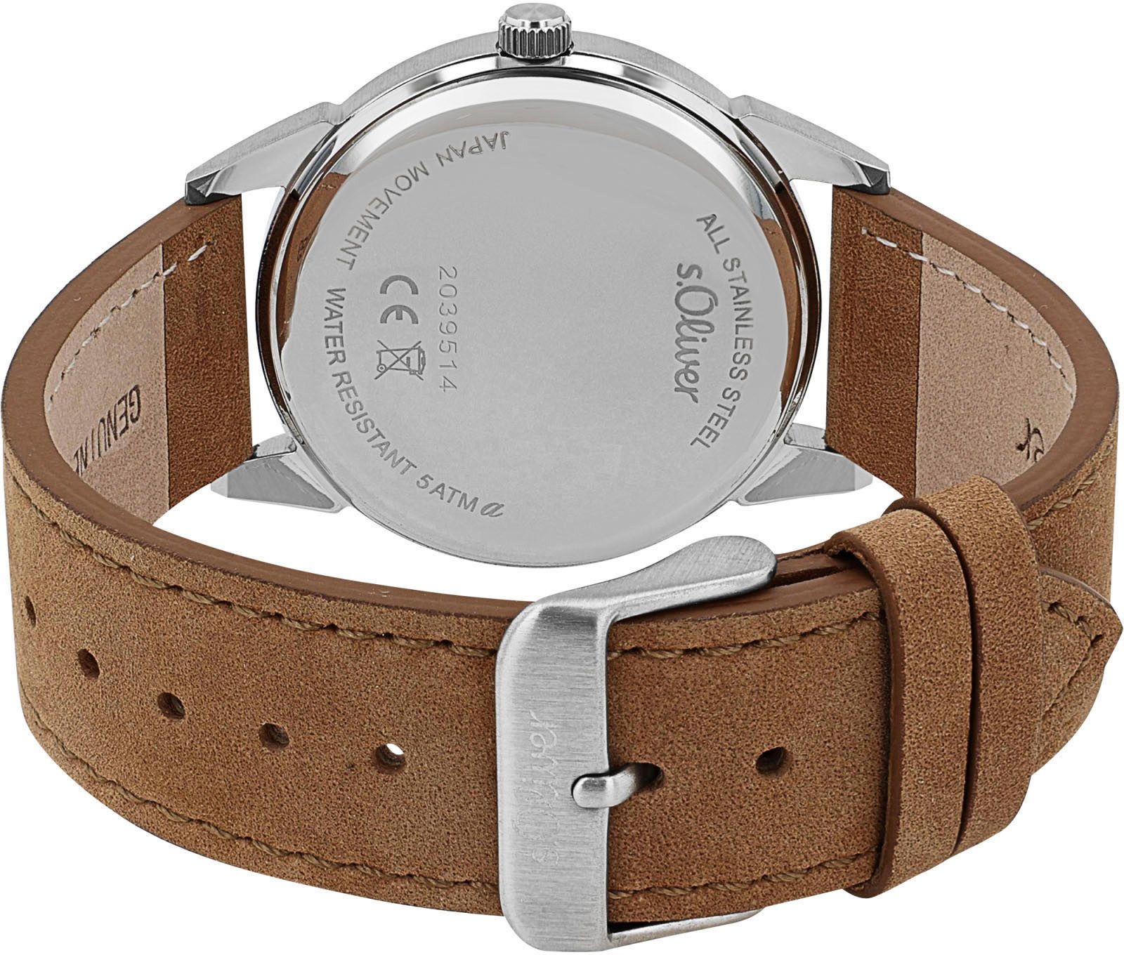 s.Oliver Quarzuhr 2039514, Armbanduhr, Herrenuhr, Lederarmband, analog günstig online kaufen