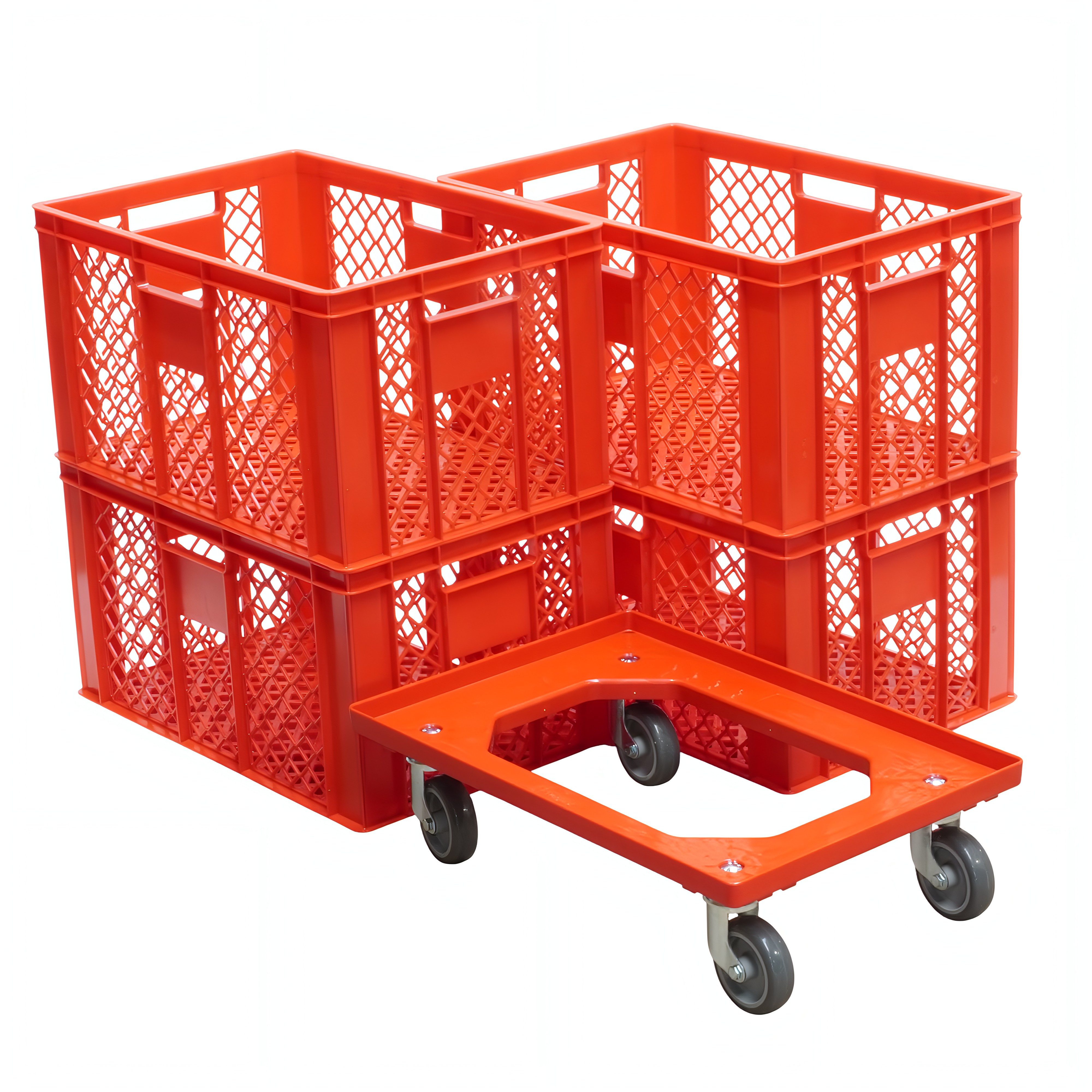 Logiplast Stapelbox Stapelbox 4 Bäckerkisten 600 x 400 x 320 mm und 1 Transportroller
