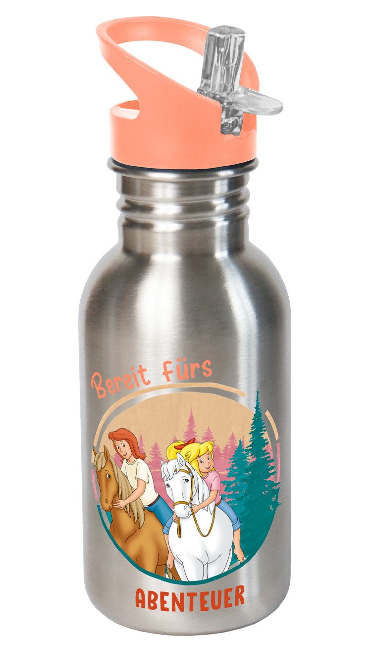 Geda Labels GmbH Trinkflasche Bibi & Tina Abenteuer, Apricot, 500ml, ausklappbarer Trinkhalm