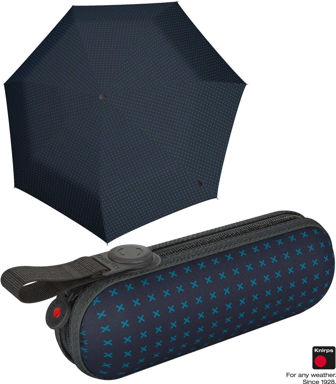Knirps® Taschenregenschirm X1 Super Mini mit ecorepel-Technologie - 2Cross, der kleine, leichte, kompakte Begleiter blau | 