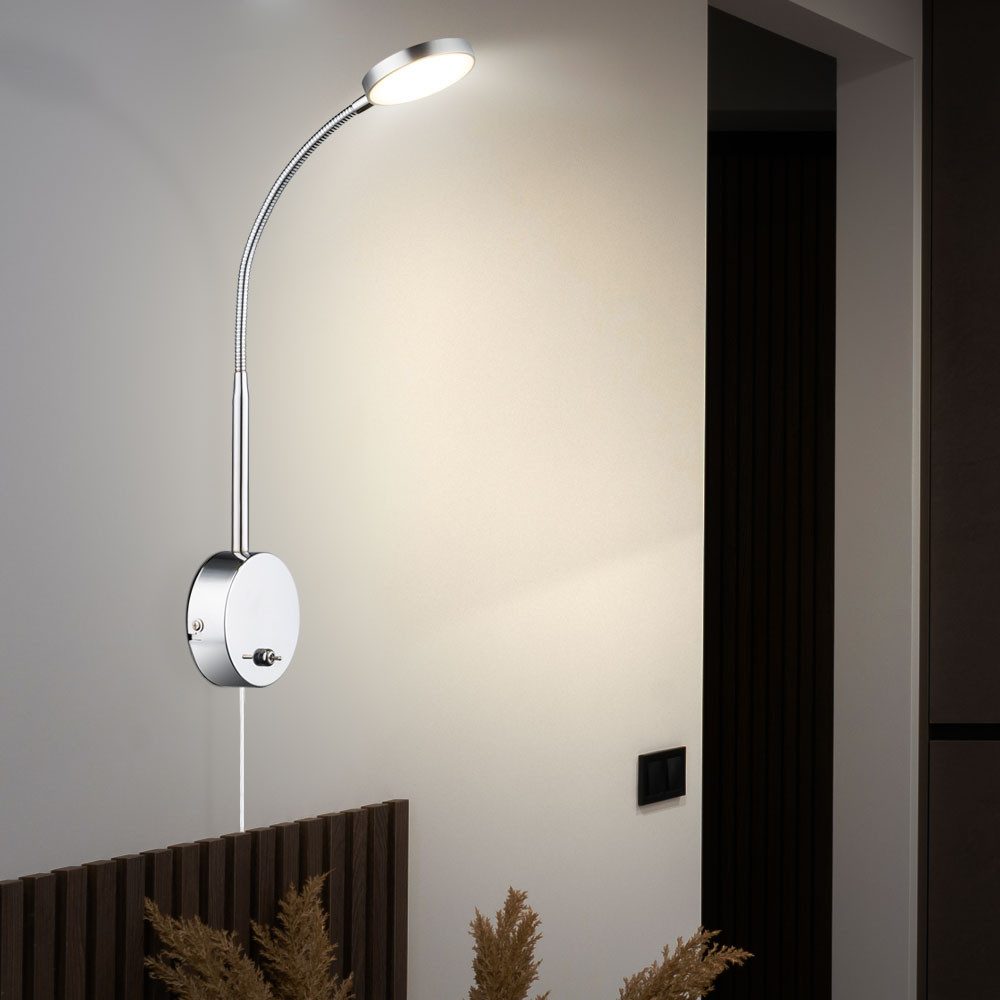 GLOBO LIGHTING LED Wandleuchte, LED-Leuchtmittel fest verbaut, Warmweiß, LED ALU Wand Leuchte chrom Arbeits Zimmer Beleuchtung Lese Lampe