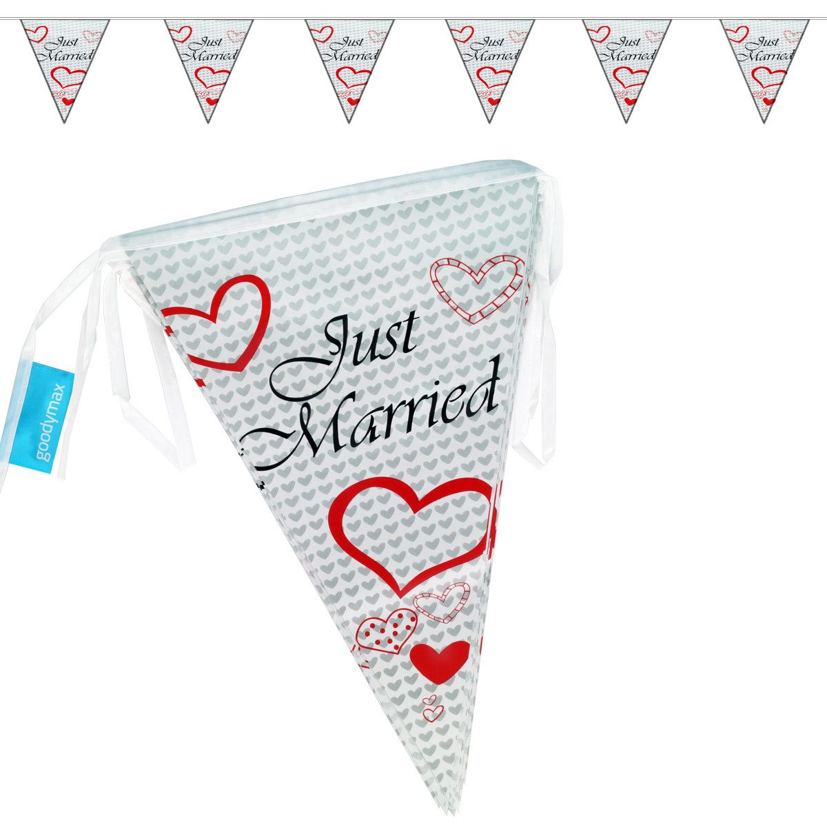 Hängedekoration Wimpelkette 10 m "Just Married" Hochzeit Heiraten