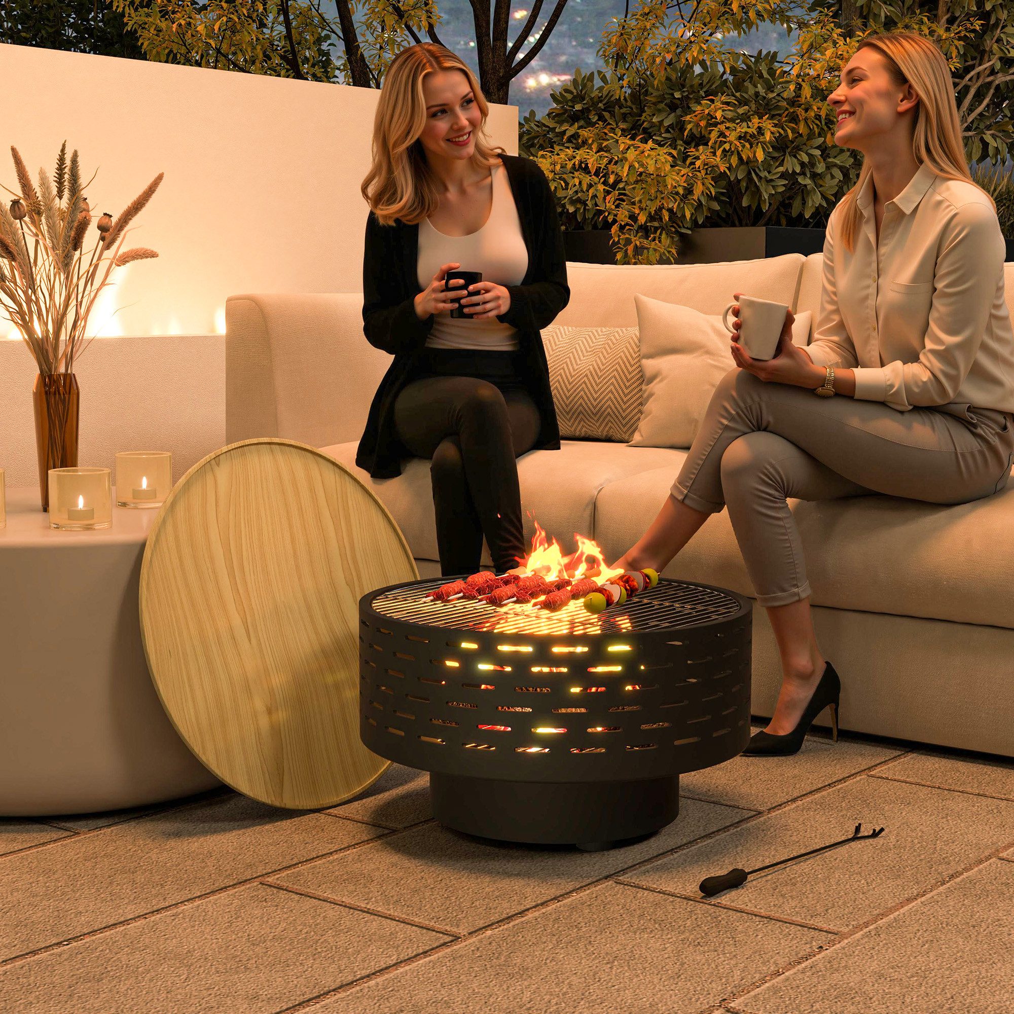 Outsunny Feuerschale Ø60 x 39cm, mit günstig online kaufen