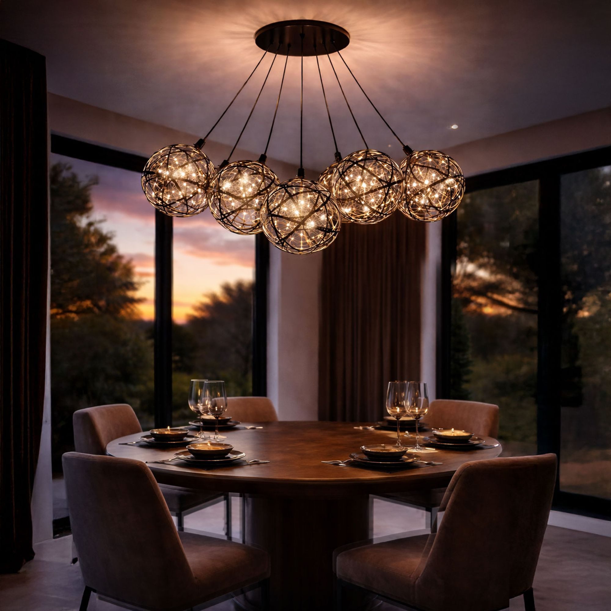 s.luce Pendelleuchte s.luce Atom LED Mehrfach-Pendelleuchte Cluster 7-flammig Chrom, Warmweiß