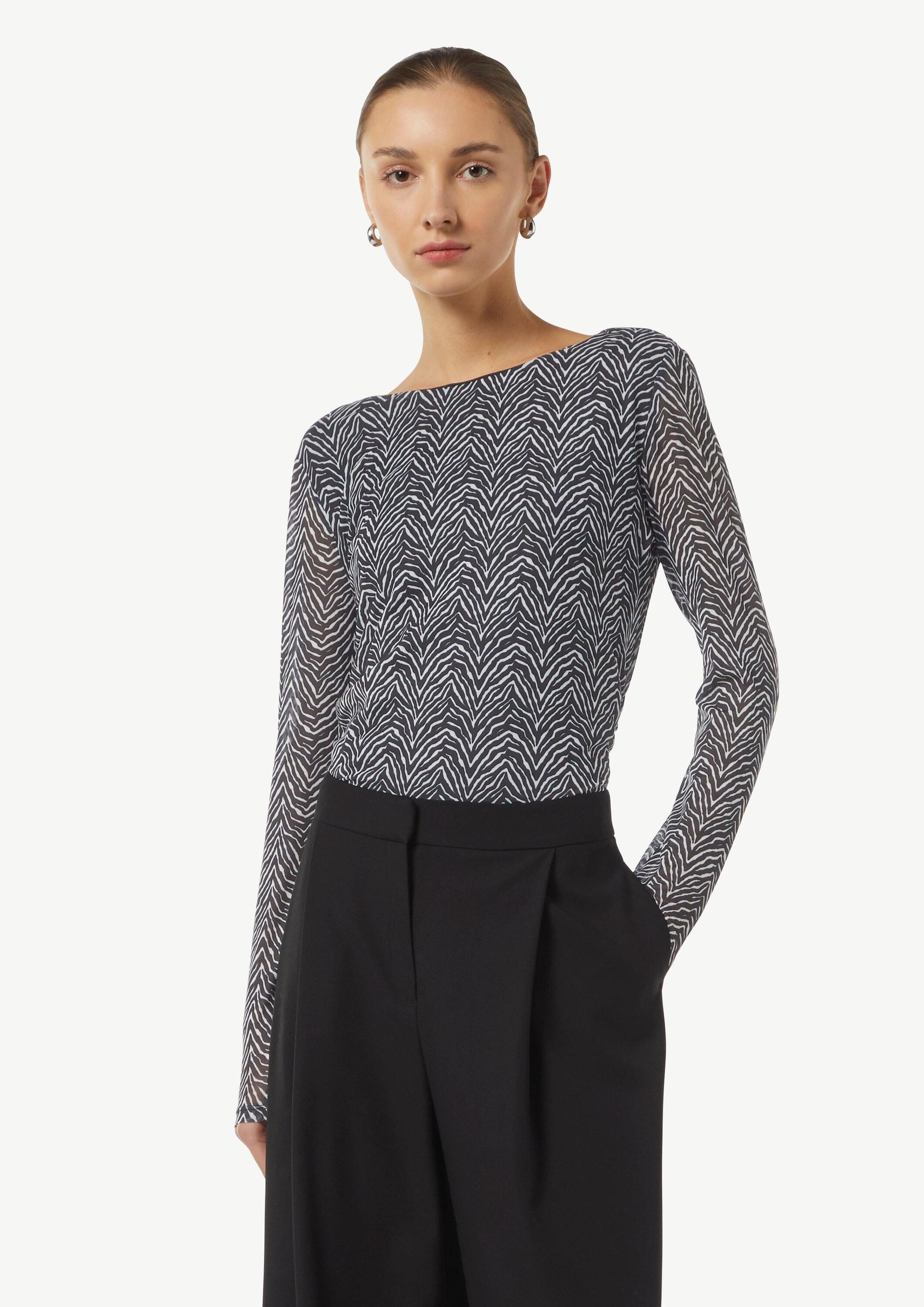 comma Langarmshirt T-Shirt Mesh-Shirt mit seitlicher Raffung günstig online kaufen