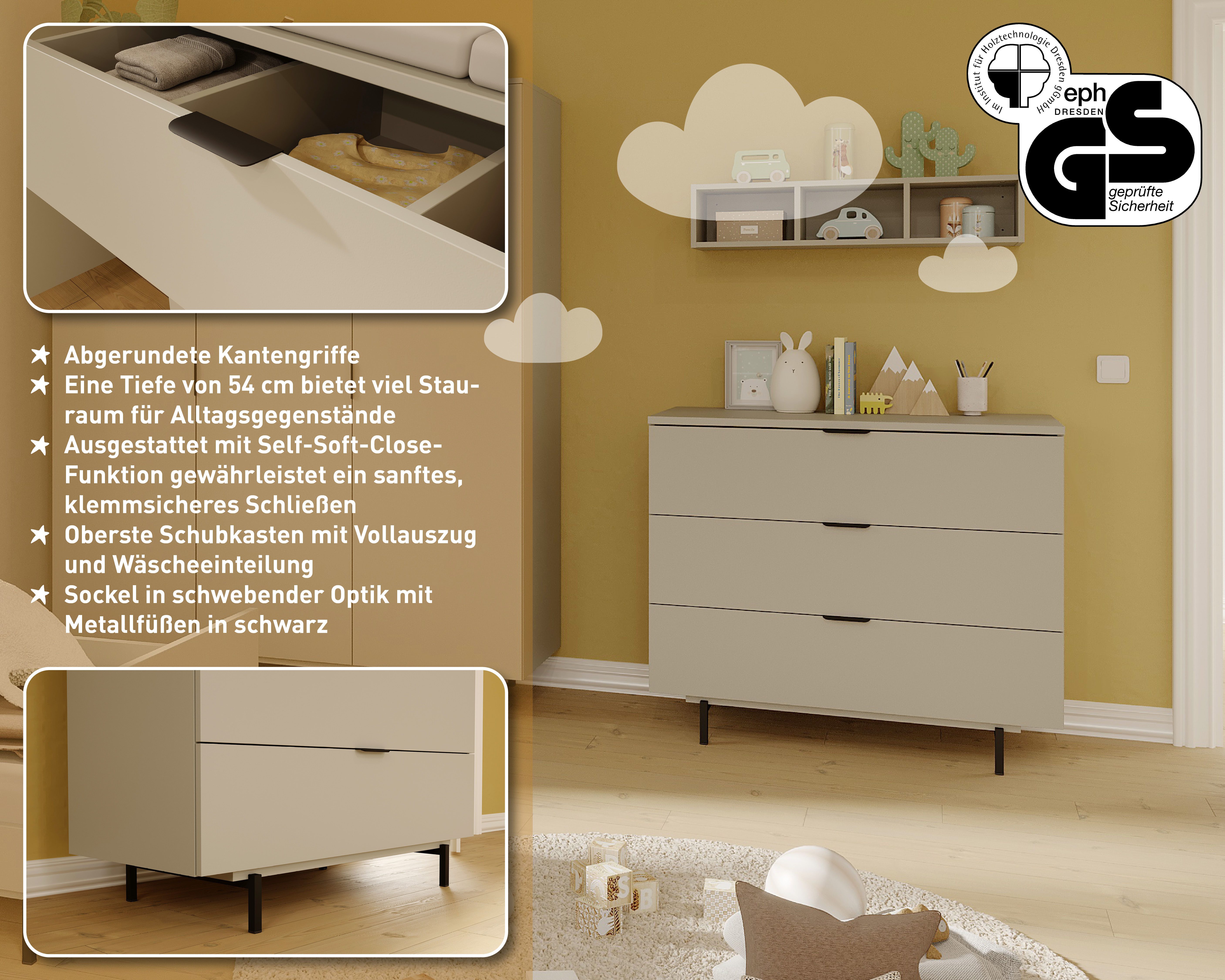 GERMANIA Kommode Tomino, Schubkastenkommode, mit gedämpften Schubladen, B/H/T 105/92/54 cm, Metallsockel