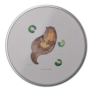 Mr. & Mrs. Panda Aufbewahrungsdose Otter Seerose - Grau Pastell - Geschenk, Vorratsdose, Metalldose, Kek (1 St), Hochwertige Qualität