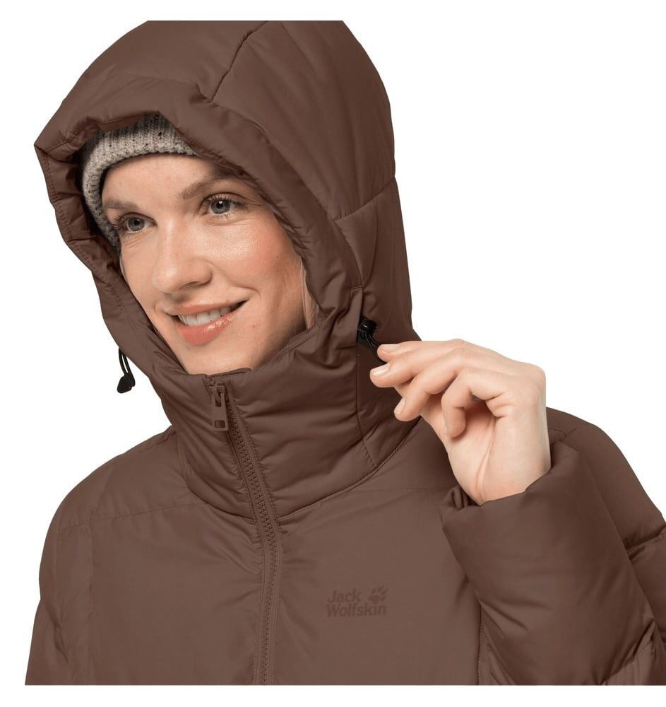 Jack Wolfskin Daunenmantel Frozen Lake Coat (winddicht, wasserabweisend) braun Damen