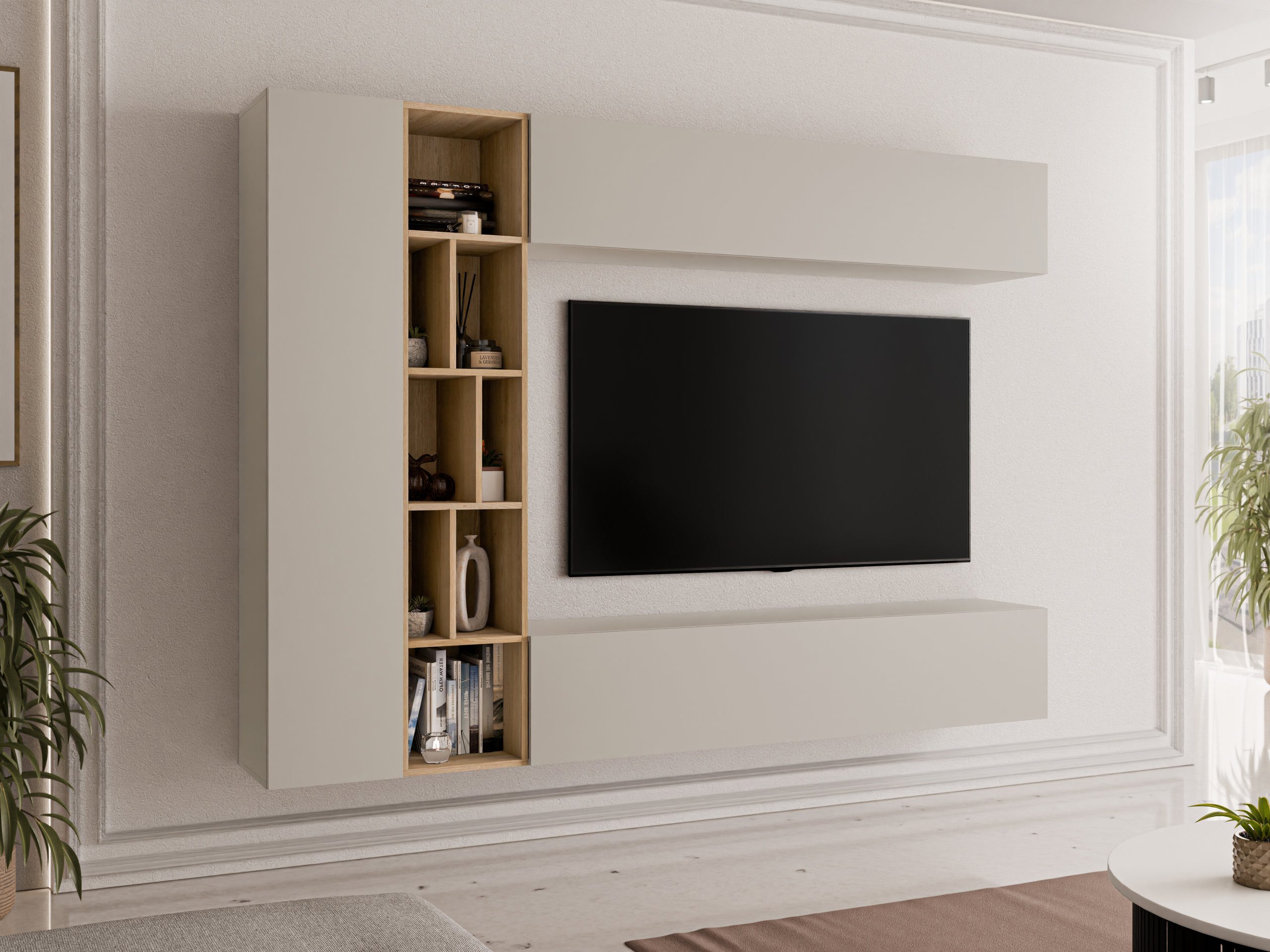 MIRJAN24 Wohnwand Kodita, (Komplett-Set, 3x Hängeschrank, Regal), 224x33x160 cm