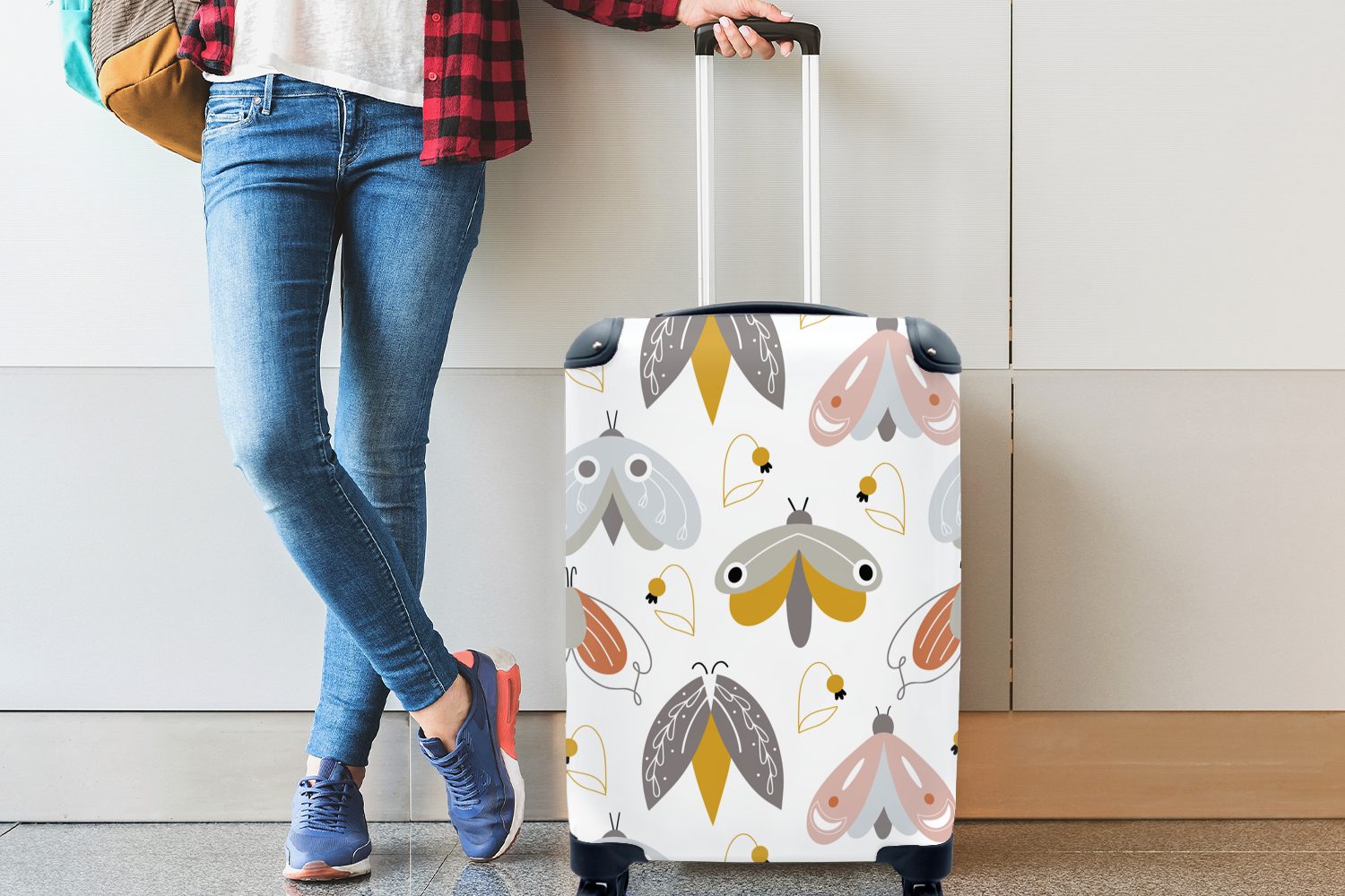 MuchoWow Handgepäckkoffer Muster - Reisekoffer Reisetasche 4 Handgepäck Ferien, mit Mädchen Insekten, Kinder rollen, Trolley, - für Rollen, 