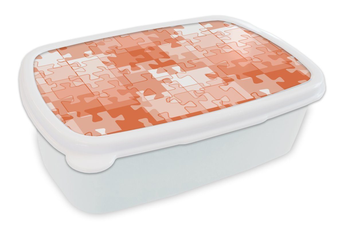 MuchoWow Lunchbox Puzzle - Orange - Muster, Kunststoff, (2-tlg), Brotbox für Kinder und Erwachsene, Brotdose, für Jungs und Mädchen weiß