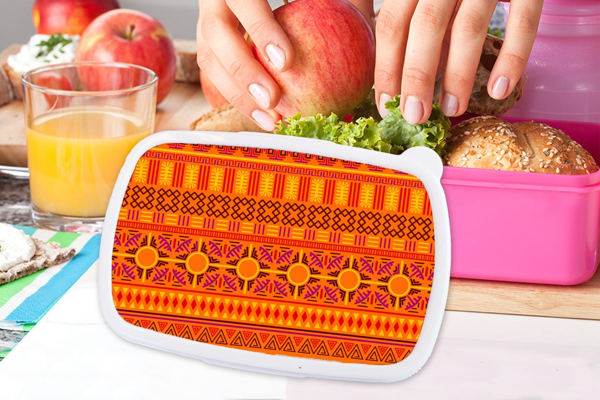 MuchoWow Lunchbox Muster - Brotdose Brotbox rosa Kunststoff - für Erwachsene, Orange Snackbox, Kunststoff, Sonne, (2-tlg), Kinder, Mädchen