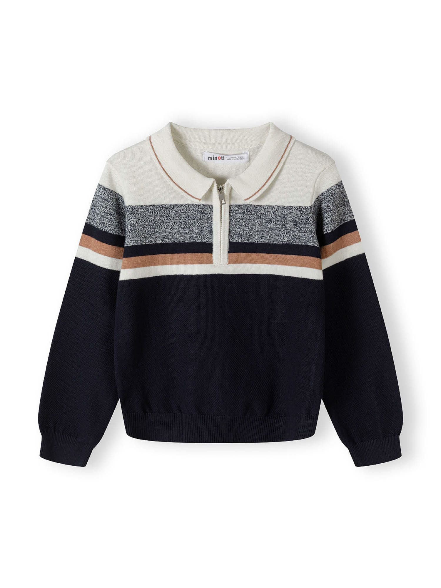 MINOTI Strickpullover Pullover aus Baumwolle, mit Kragen und Reißverschluss günstig online kaufen