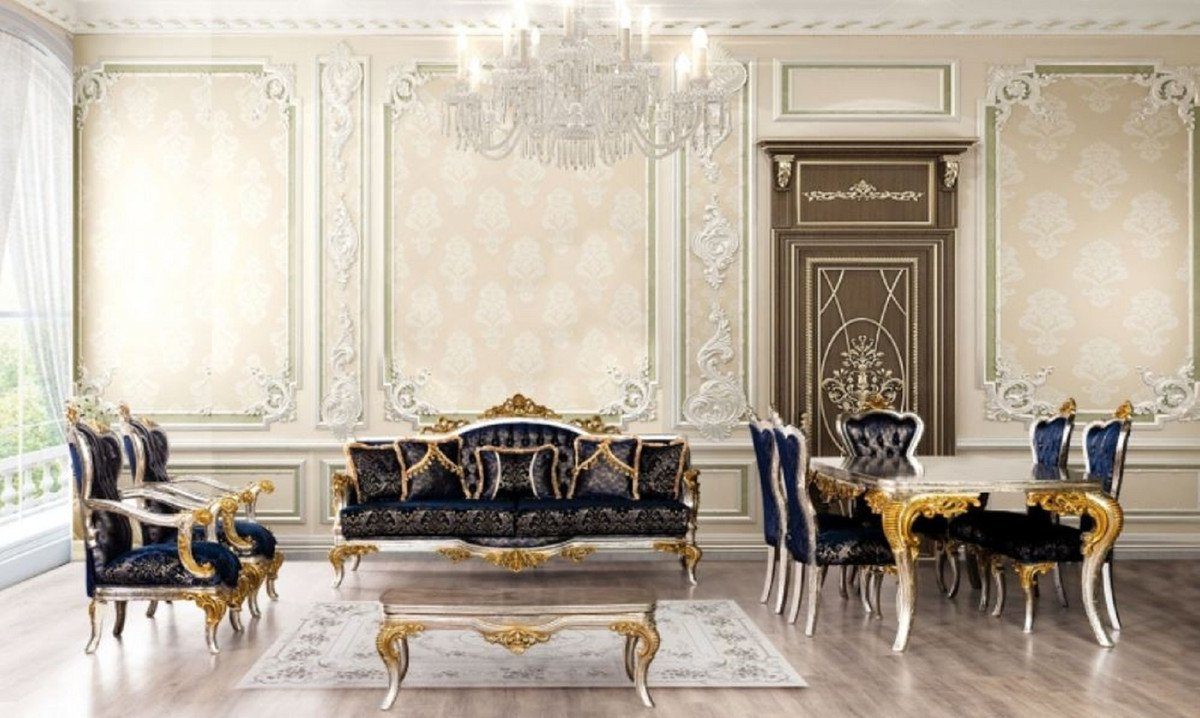 Massivholz Barock Barock & Barockstil Wohnzimmertisch Silber Edel Prunkvoll Casa / - Couchtisch Gold - Couchtisch Möbel Padrino - im Luxus