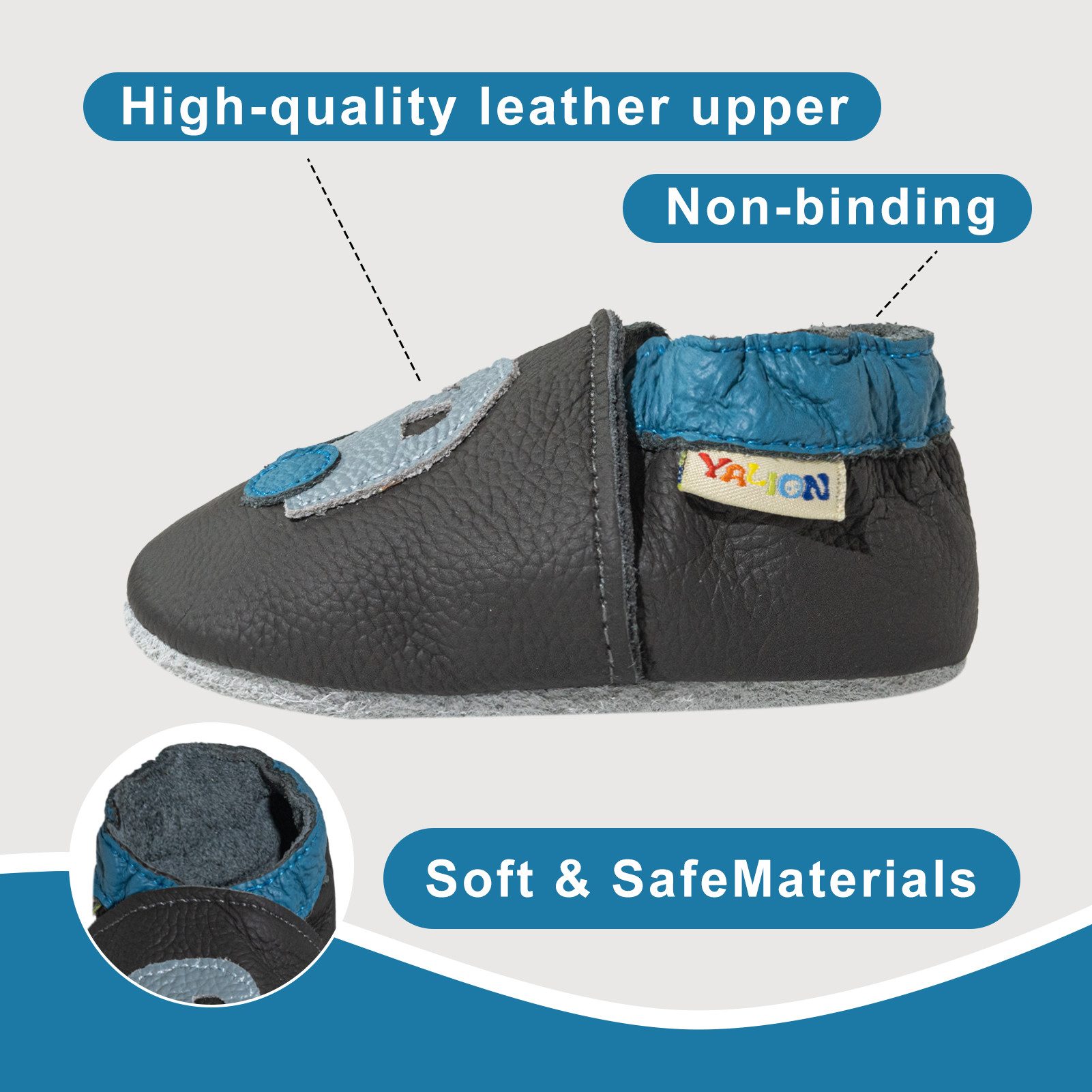 Yalion Weiche Leder Lauflernschuhe Hausschuhe Lederpuschen Krabbelschuh – Bild 5 von 5