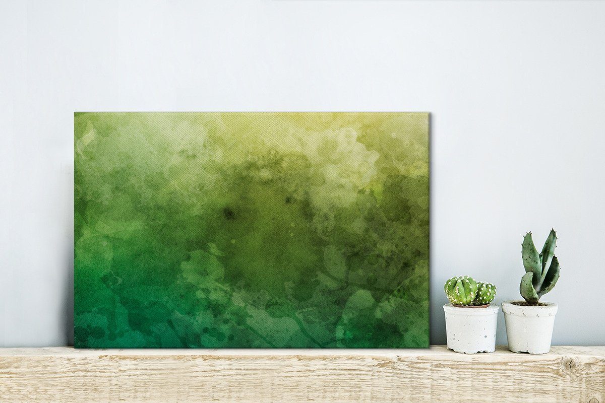 OneMillionCanvasses® Leinwandbild Aquarell - Wanddeko, Grün, Flecken cm Wandbild (1 Leinwandbilder, - Aufhängefertig, St), 30x20