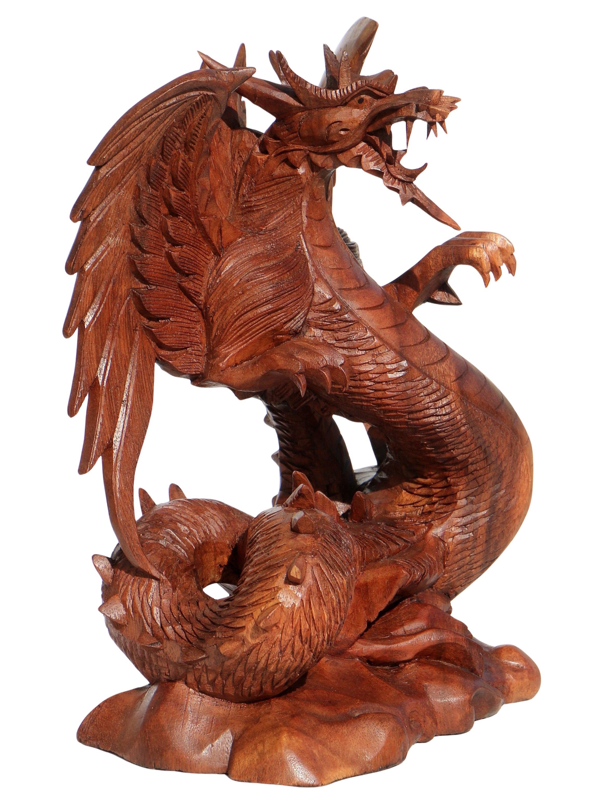 Wogeka Tierfigur chinesischer Drache Holz Figur Dekoration Asien Tier