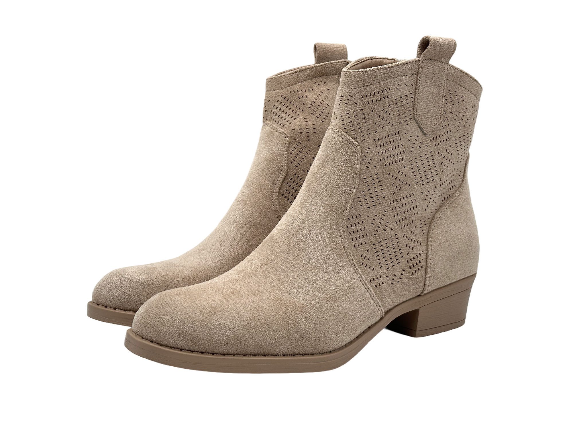 Nowaland Damen Western Stiefelette mit Lochmuster Stiefelette Modische Stiefelette im modernen Western-Look
