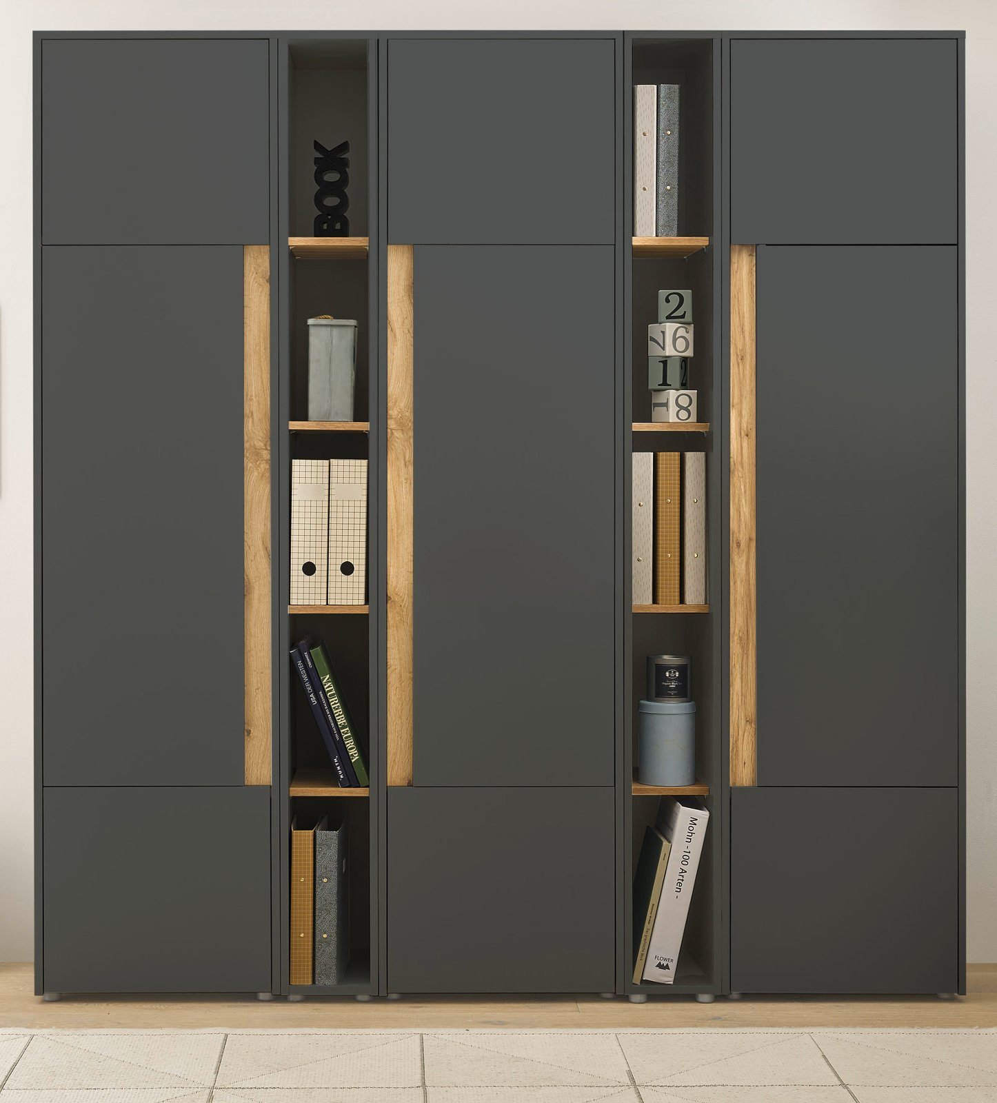 IMV Aktenschrank Center (Büroschrank in grau mit Wotan Eiche, Set 5-teilig, 190 x 200 cm) 15 Stauraumfächer