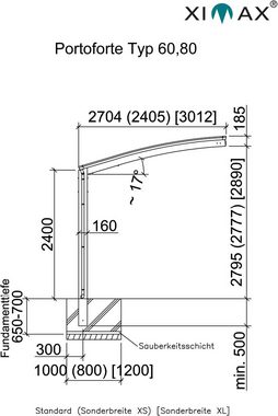 Ximax Einzelcarport Portoforte Typ 80 Sonderlänge/Breite XS-mattbraun, BxT: 241x556 cm, 240 cm Einfahrtshöhe, Aluminium