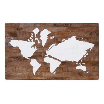 baario Wanddekoobjekt Wandbild WORLD, massiv Mangoholz 50x85cm Wanddekoration Weltkarte recycelt Handarbeit Shabby